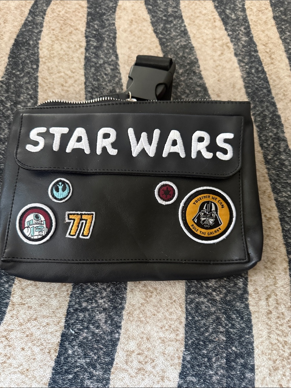Star Wars Black Belt Bag with White Logo and Multicolor Patches